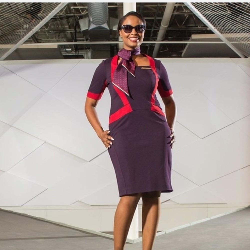 Delta Airlines Zac Posen Passport Plum Uniform Dress‎ Red Colorblock Womens 16